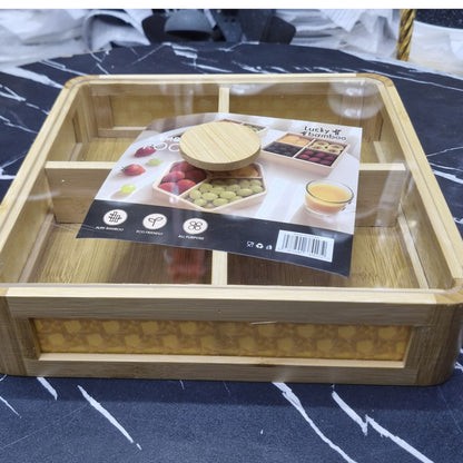 4-Section Square Bamboo Tray with Lid