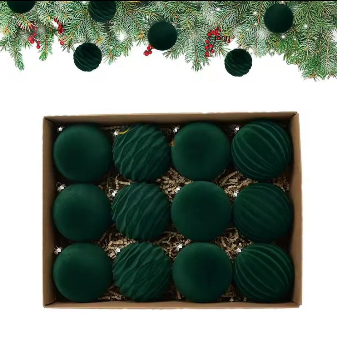 12Pc 8cm Velvet Christmas Balls