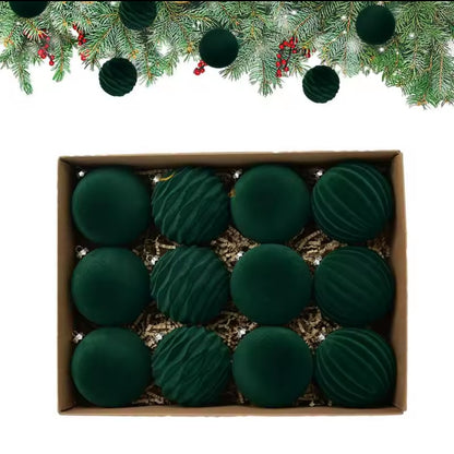 12Pc 8cm Velvet Christmas Balls