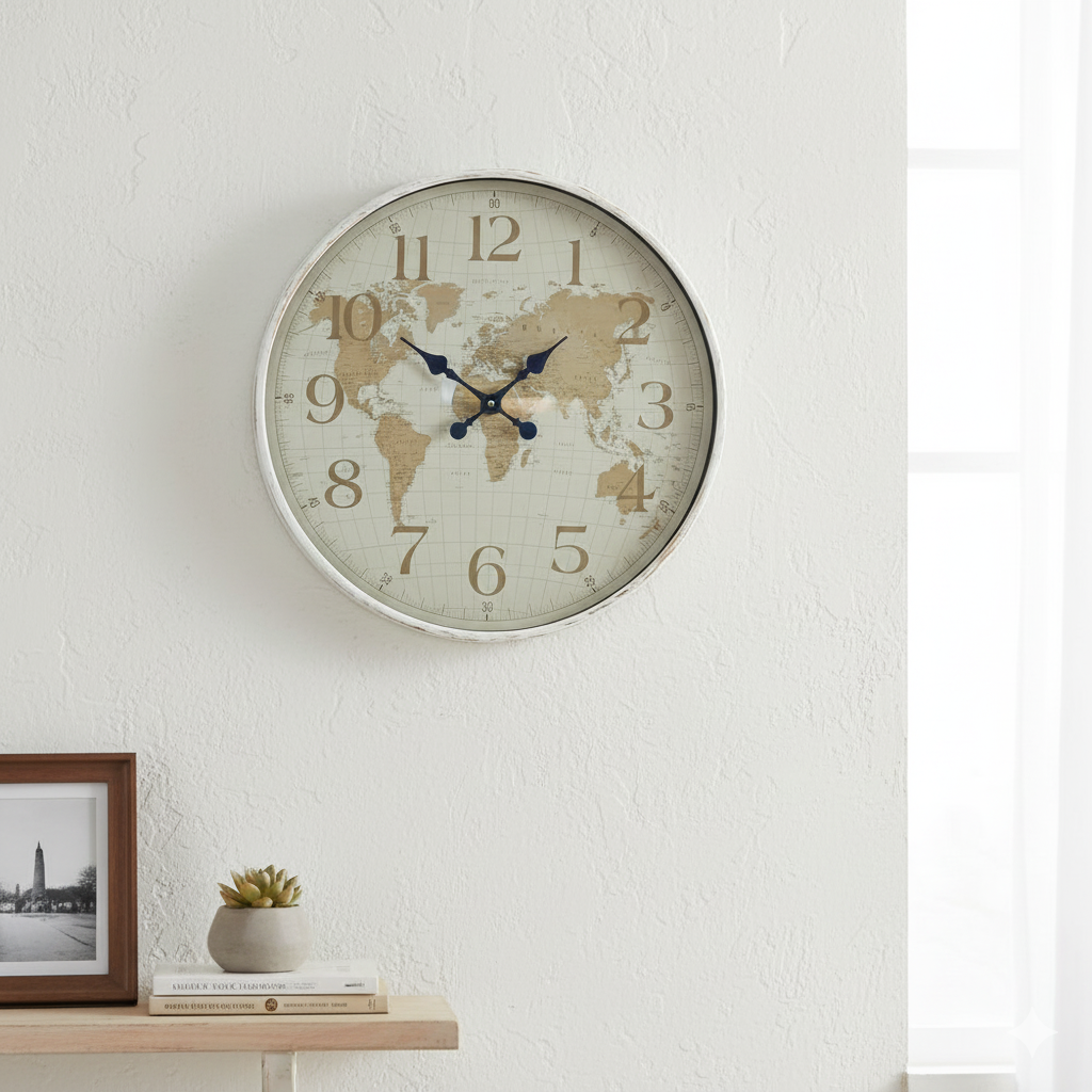 Vintage world map  wall clock
