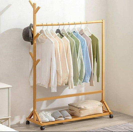 Wooden cloth rack with wheels