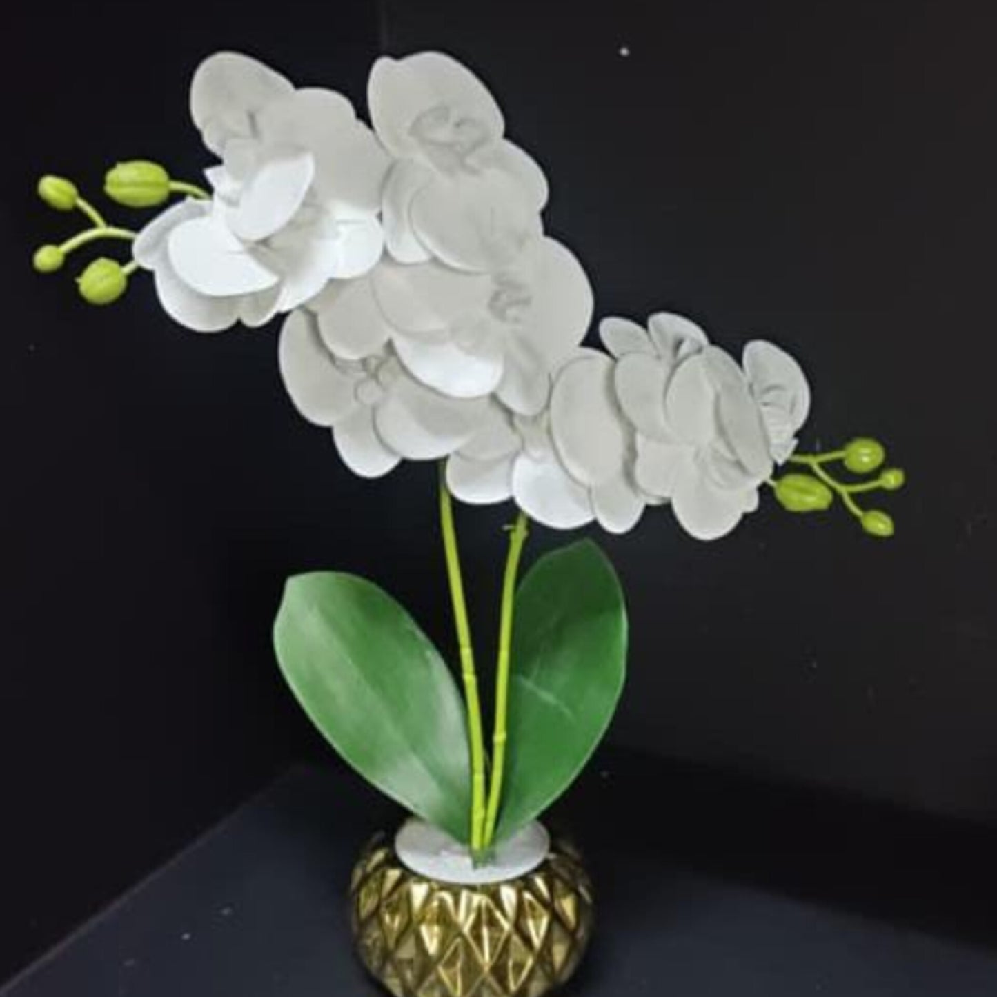 Artificial White Orchid Arrangement with Gold Ceramic Vase