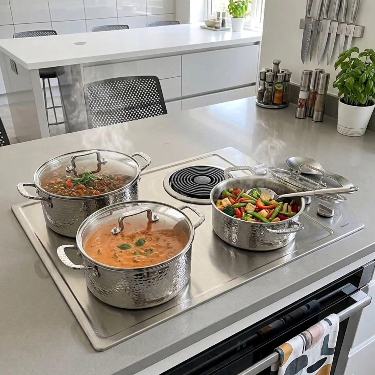6Pc Stainless Steel Hammered Cookware Set