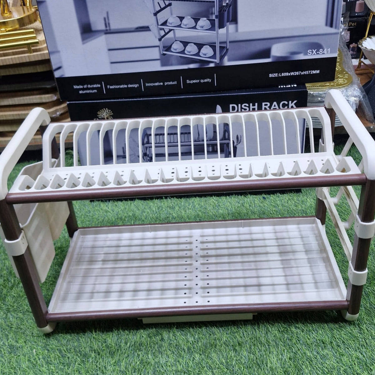2Tier Aluminum Dish Drying Rack With Drainer