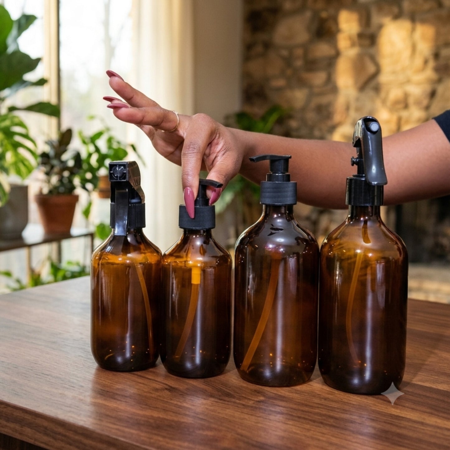 12Pcs Amber Plastic Dispenser and Spray Bottle