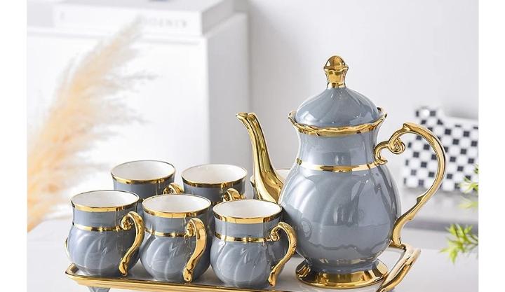 8Pcs Ceramic Tea Set with Tray