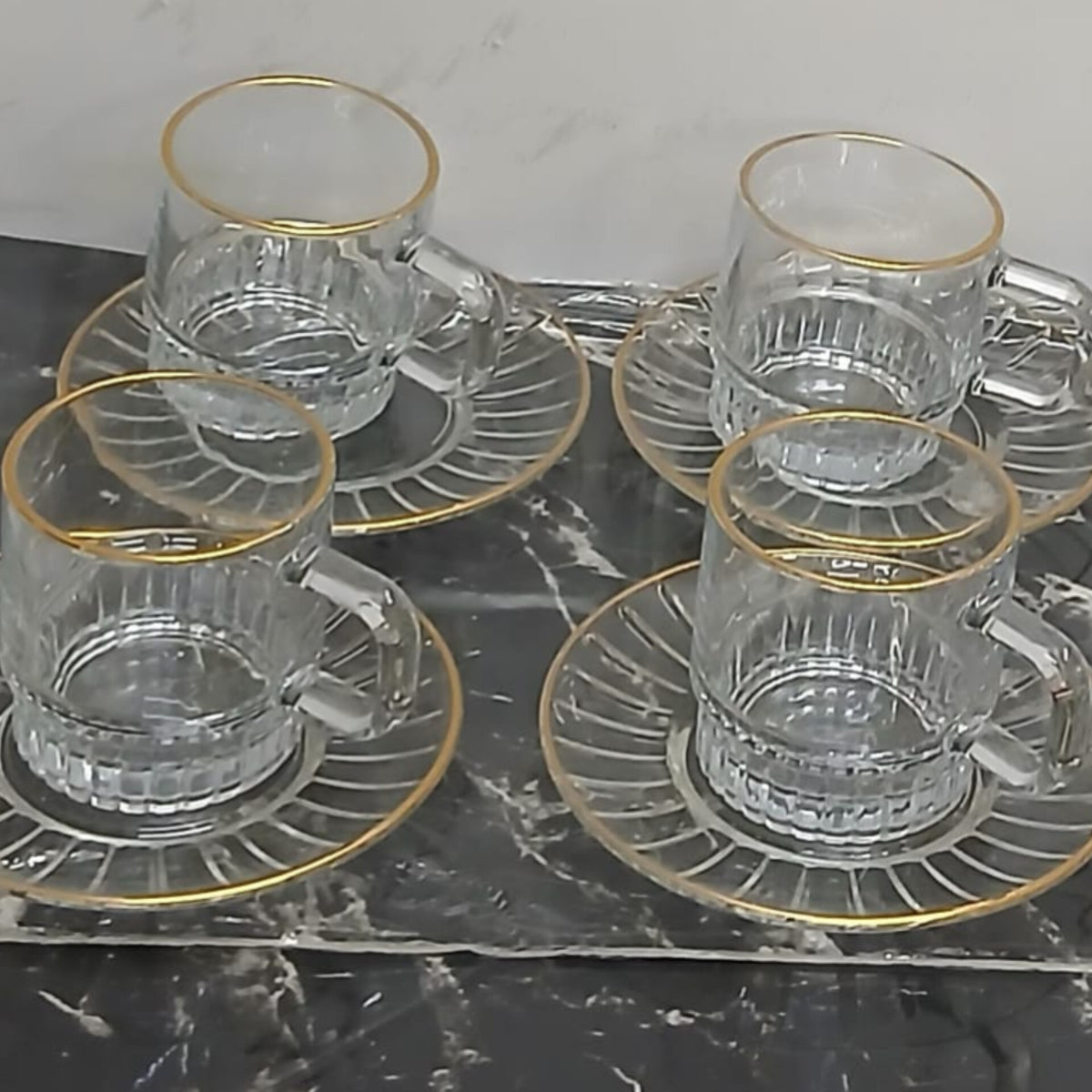 6Pcs Glass Cup And Saucer