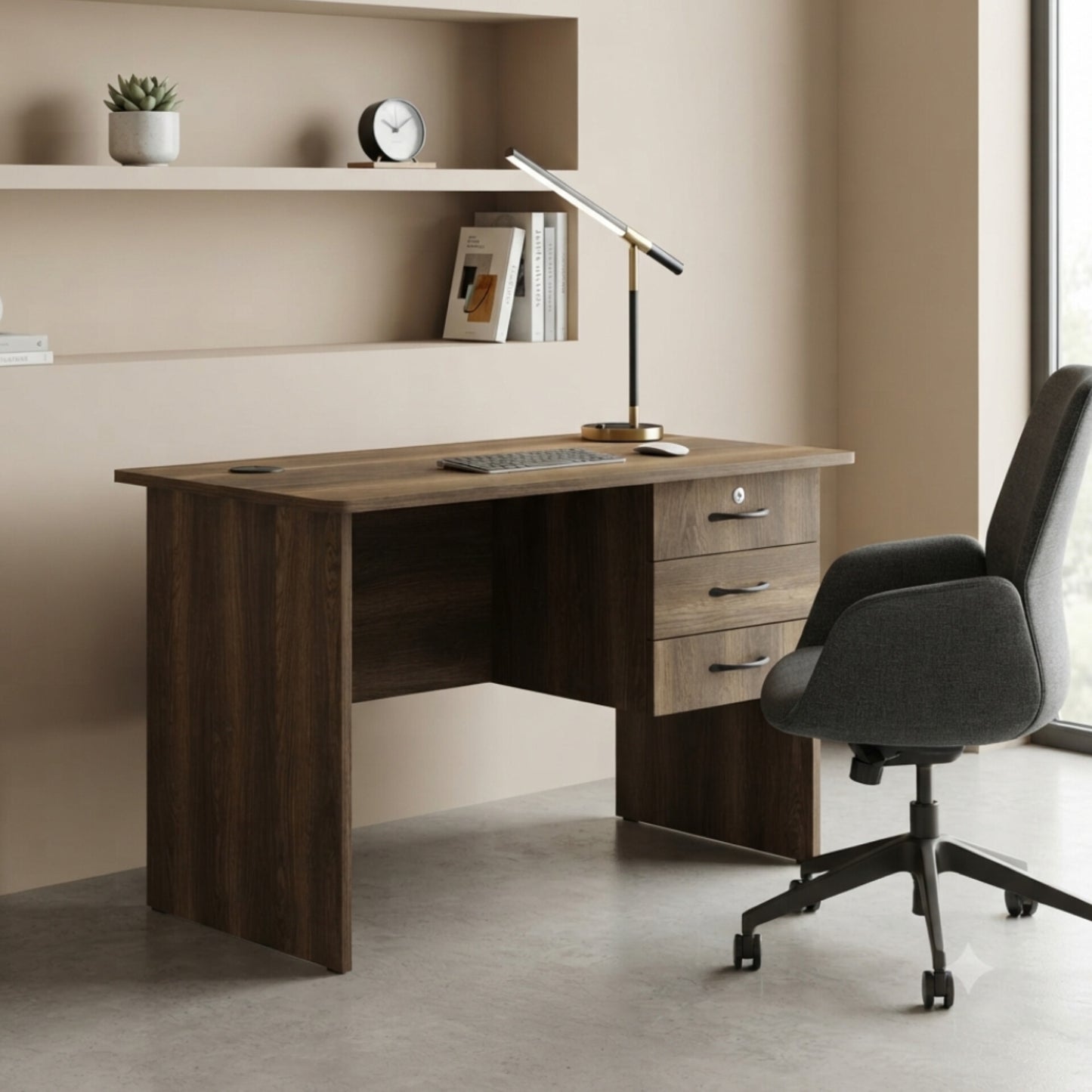 0.9M Wooden Office Desk with Three Drawers