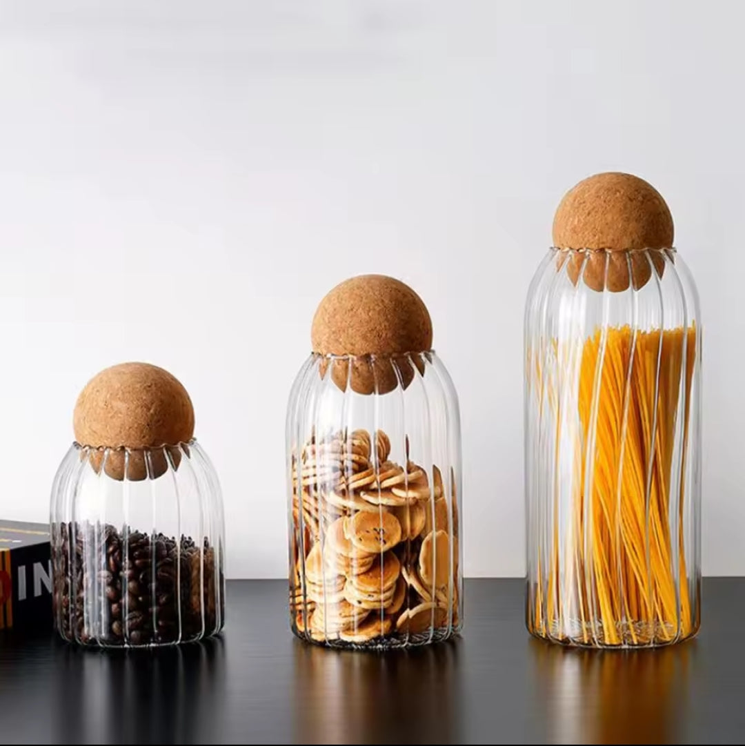 3Piece ribbed glass storage jar set