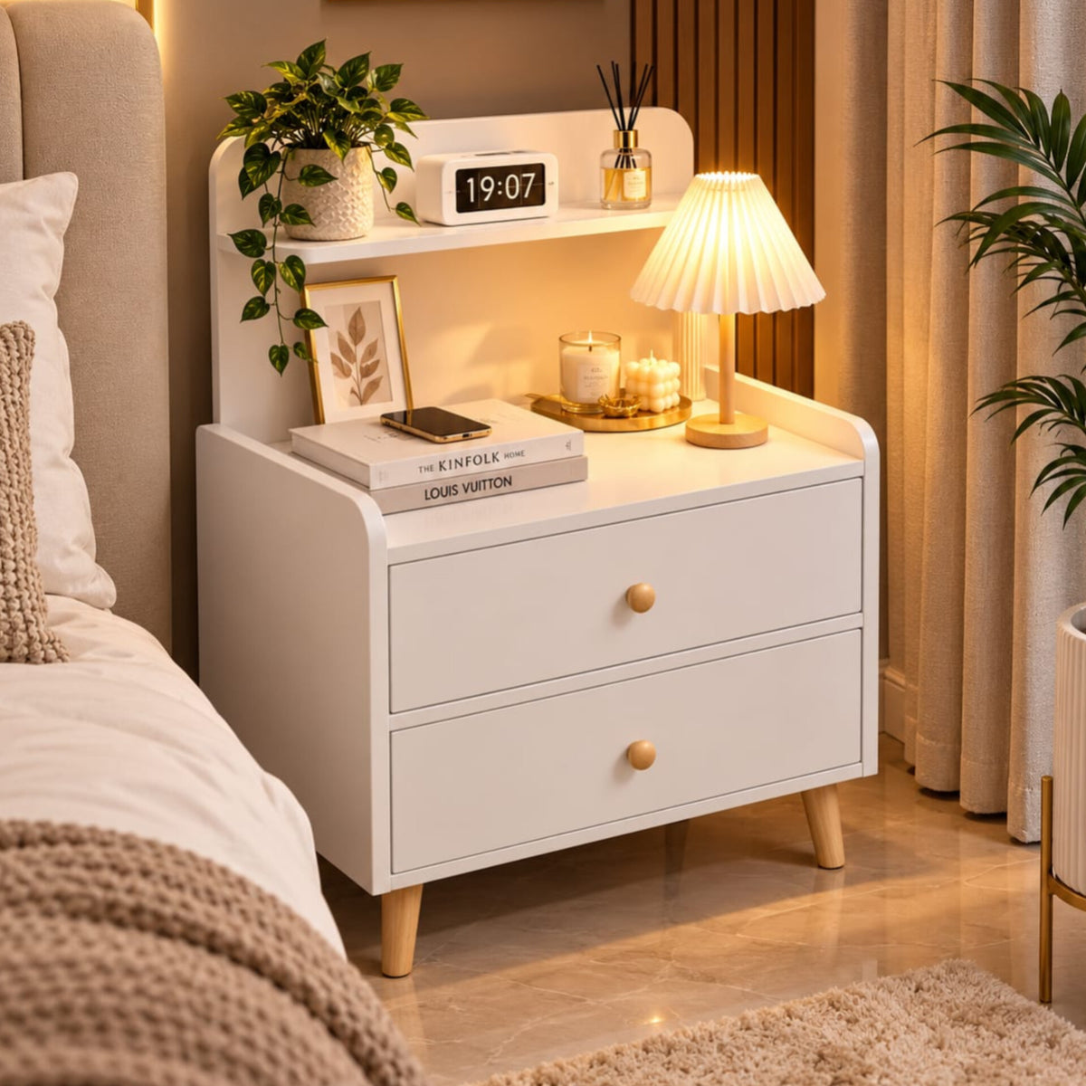Wooden Bedside Table With Drawer