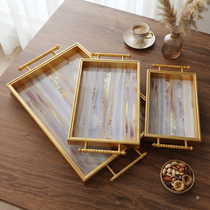 3Pc Gold Pattern Tray Set
