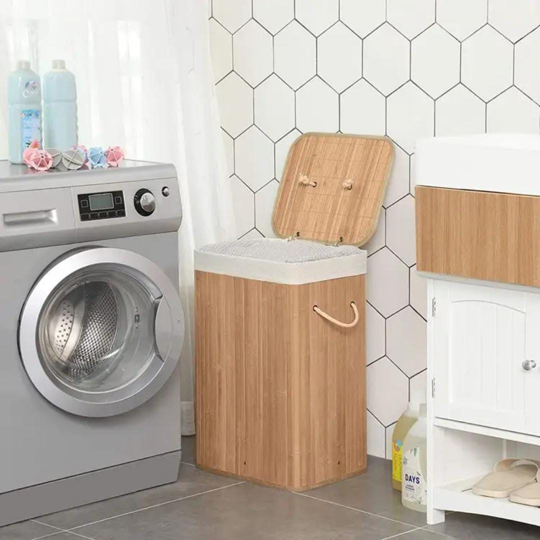 Foldable bamboo laundry basket