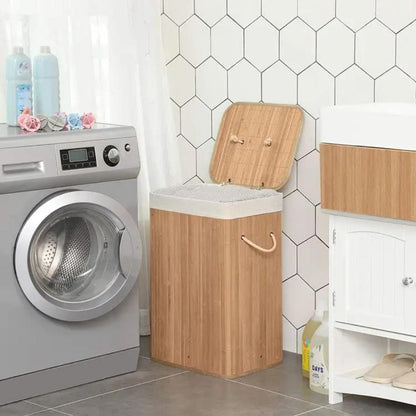 Foldable bamboo laundry basket