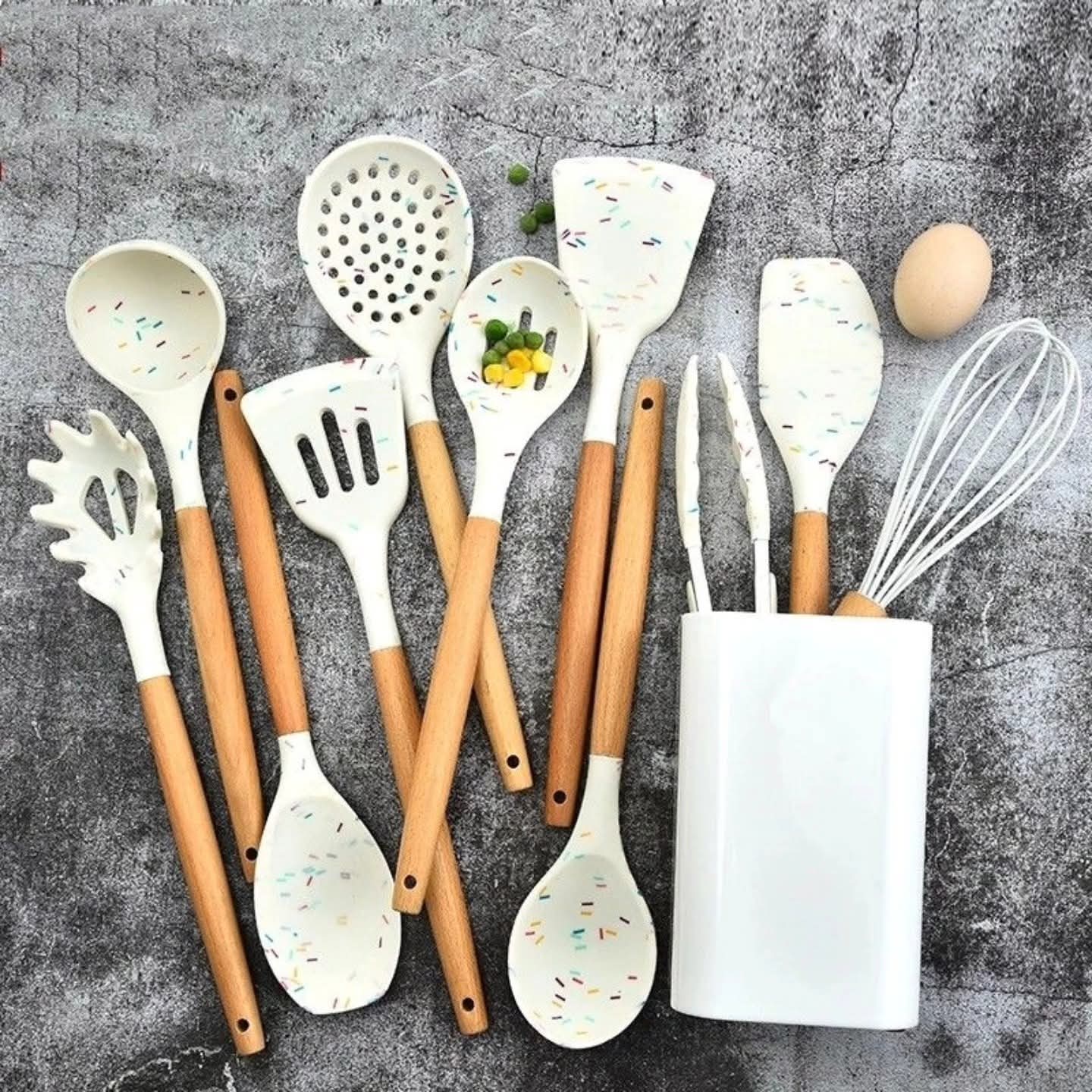 White marble  silicone cooking  spoon set