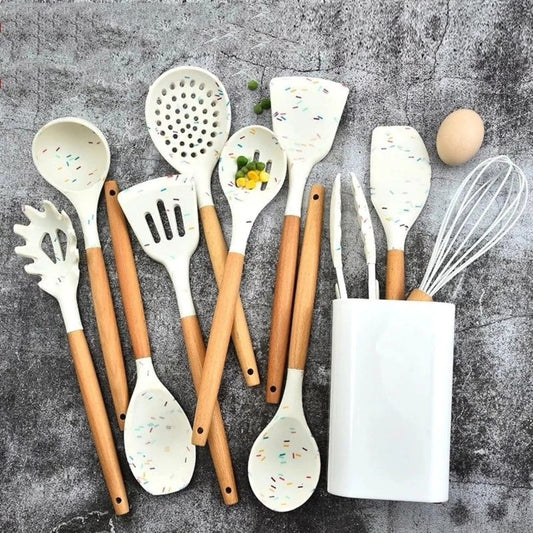 White marble  silicone cooking  spoon set