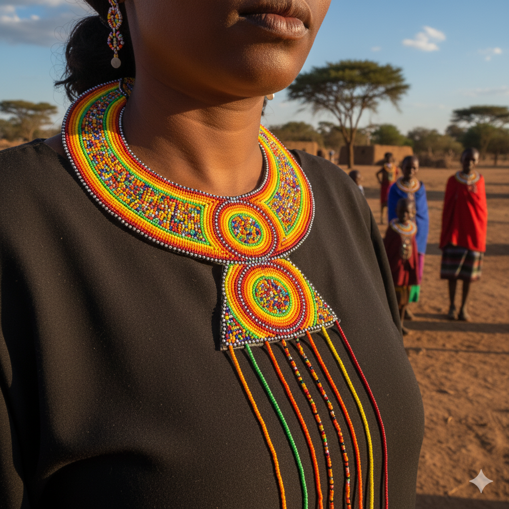 Colourful beaded long Maasai necklaces 