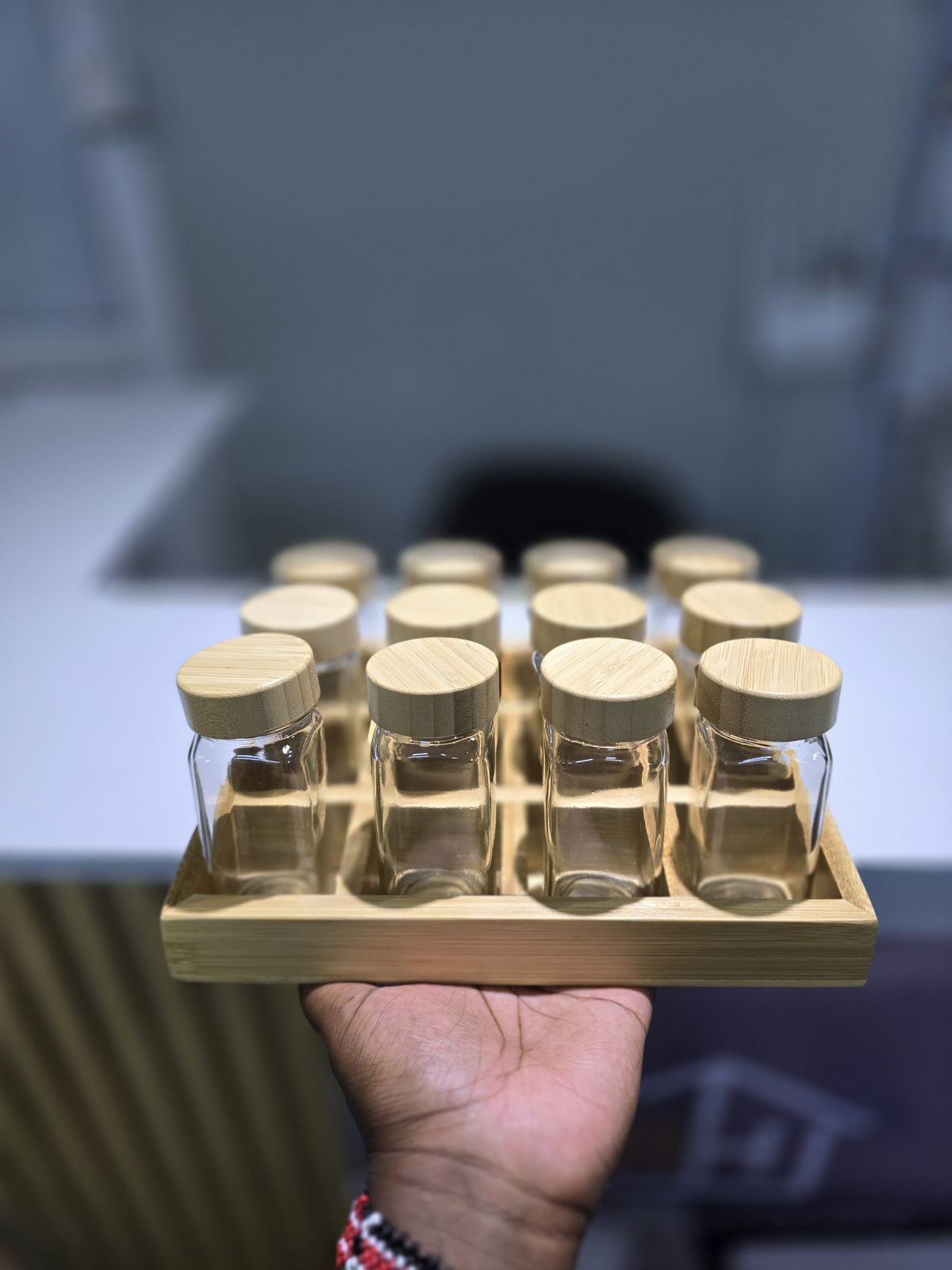 12 Pcs Spice Jar Set with Square Bamboo Rack