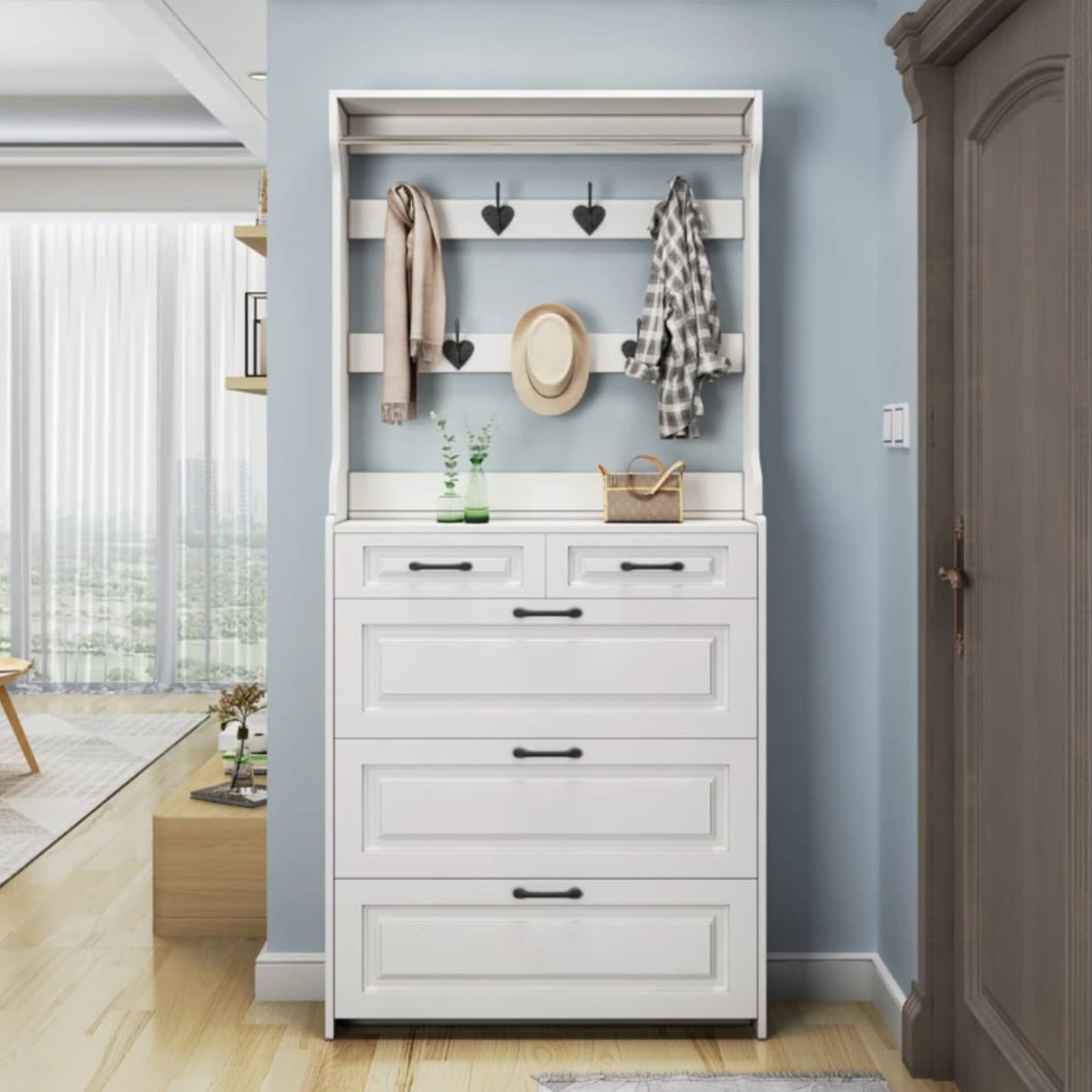Multi-Function Hallway Shoe Cabinet with Coat Rack