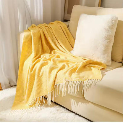Striped knitted throw blanket