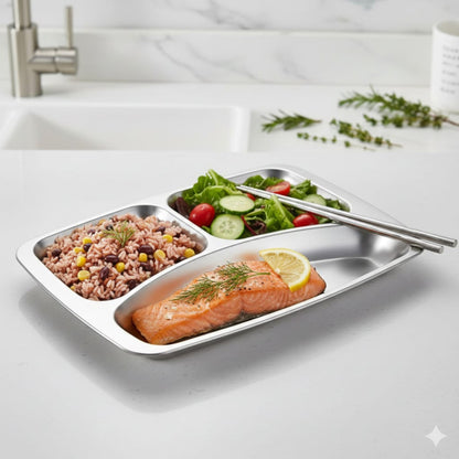 3 Section Stainless Steel Partitioned Plate