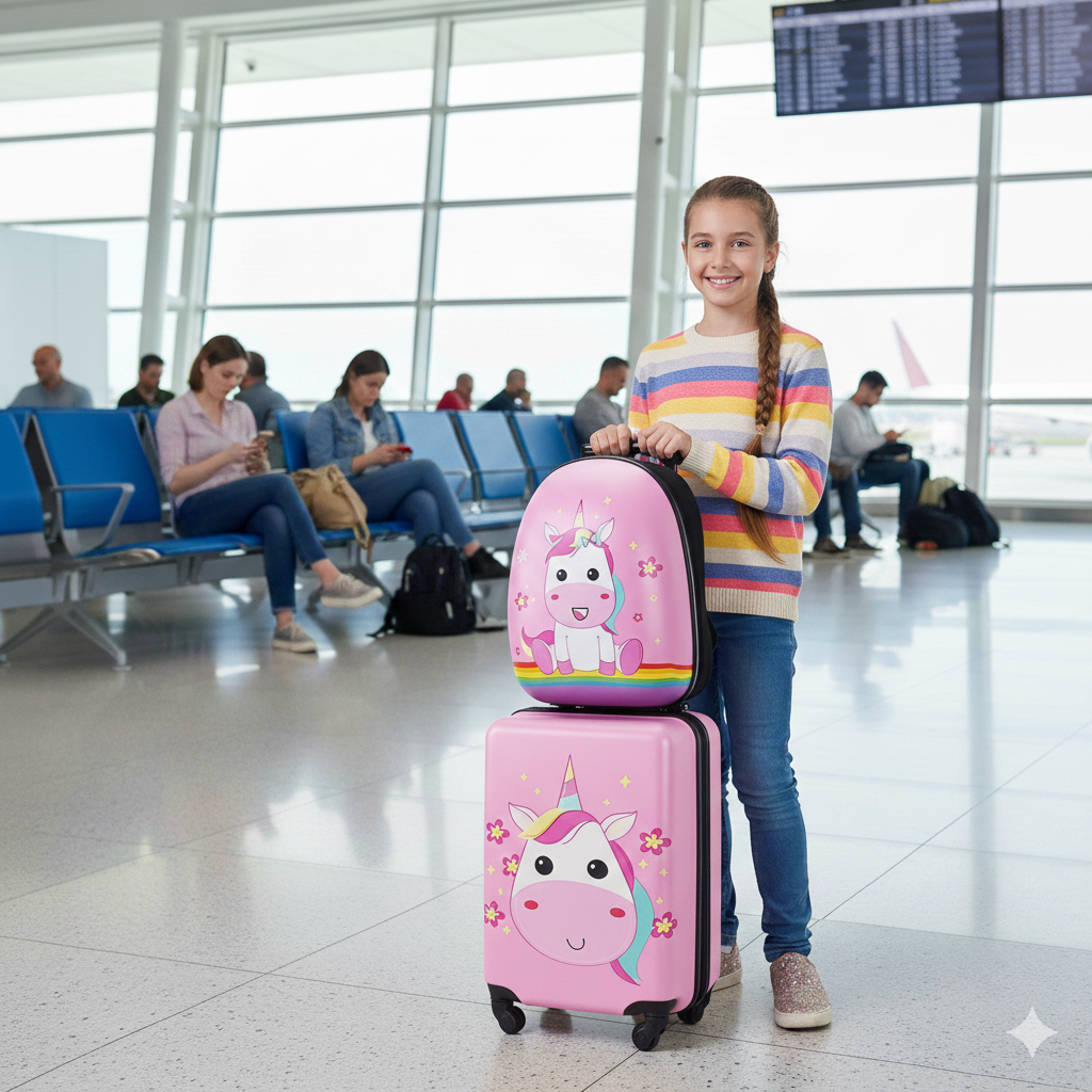 2 in 1 cartoon themed kids trolley suitcase