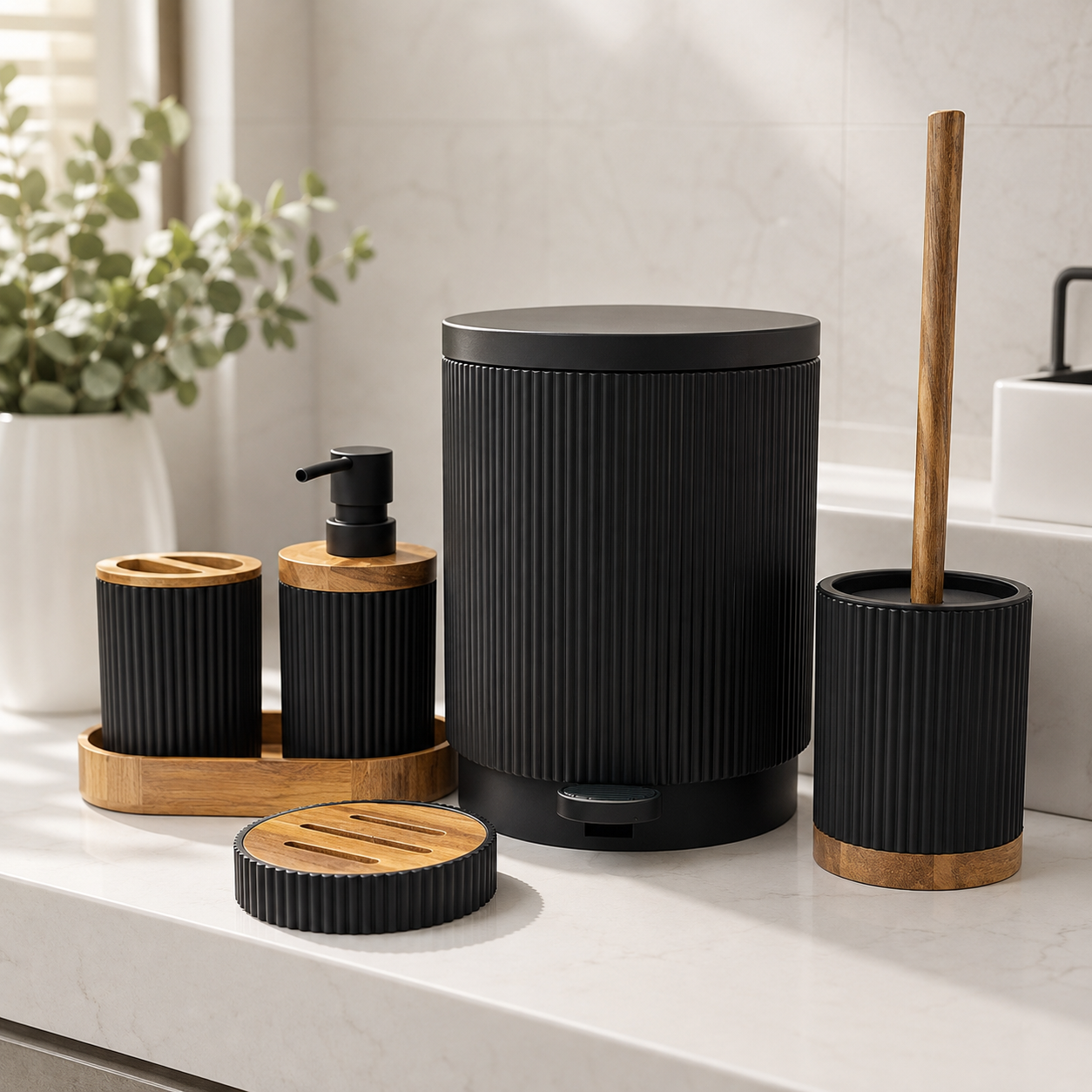 6Pcs Round Ribbed Bathroom Set