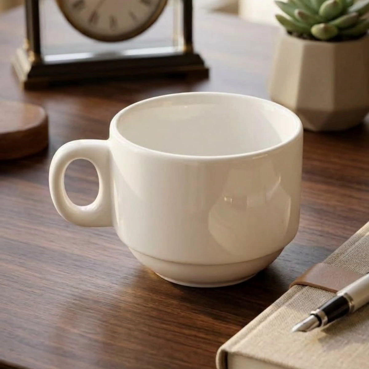 6Pc 300ml  Ceramic Stackable Coffee Cups with Handles
