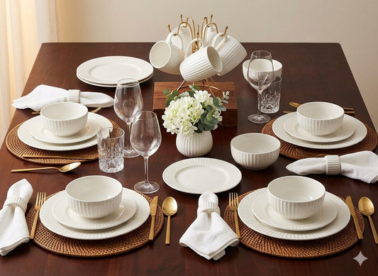 24Pc Ribbed Dinnerware Set