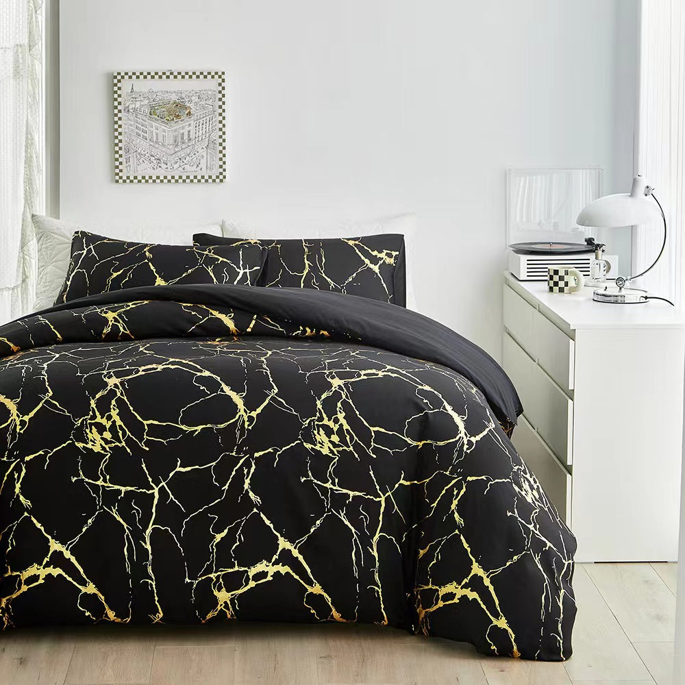 3pc gold marble texture foil duvet cover set