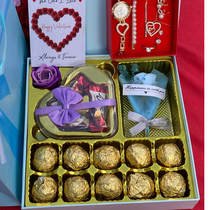 Ladies Valentine Jewelry and Chocolate  Gift Set
