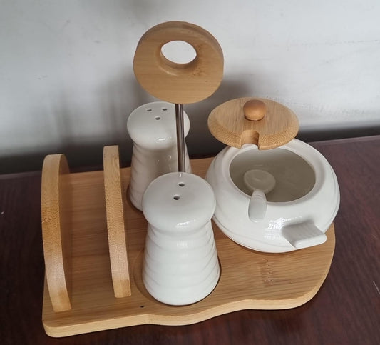 5pc ceramic cruets napkin holder
