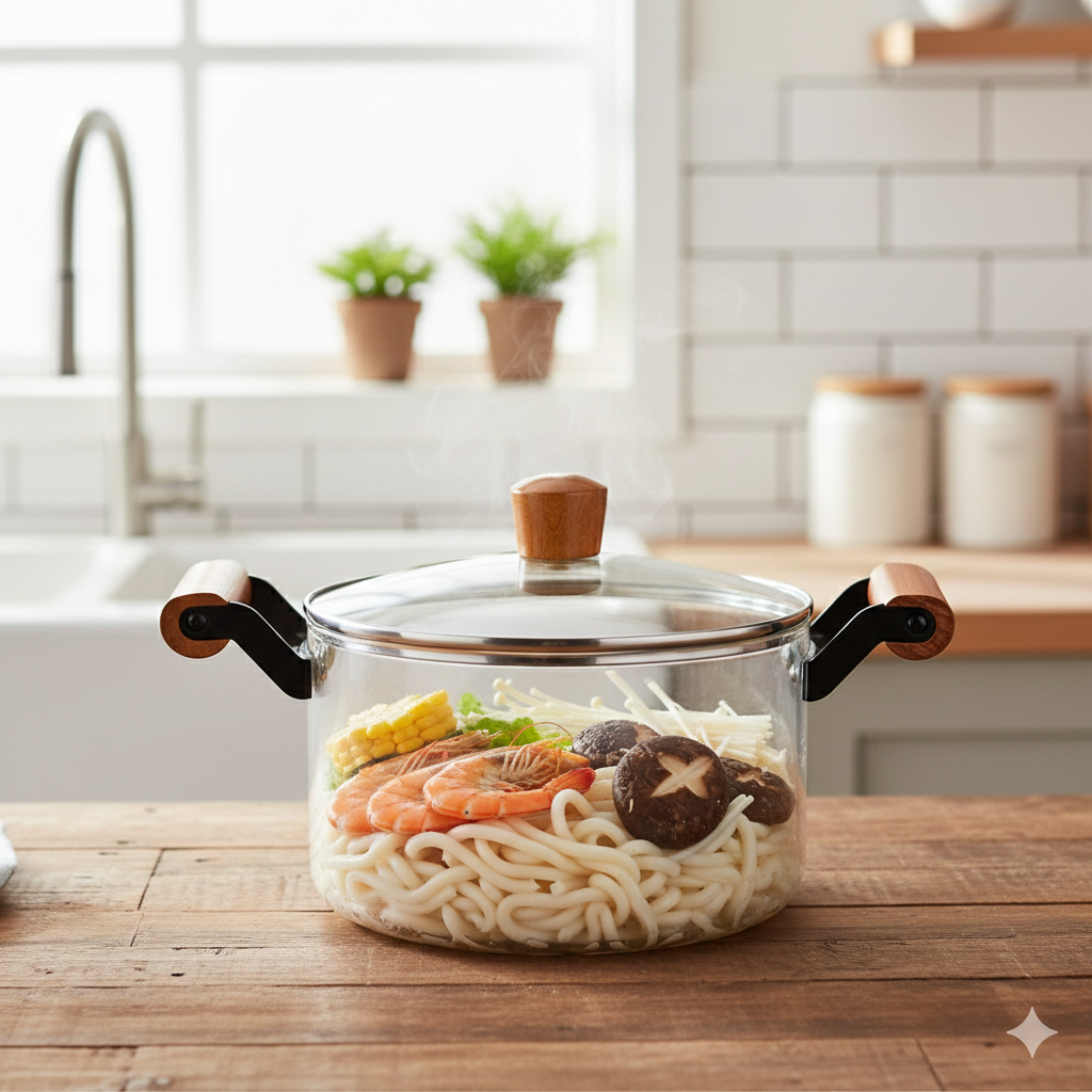 Borosilicate Glass Cookware with Wooden Handles
