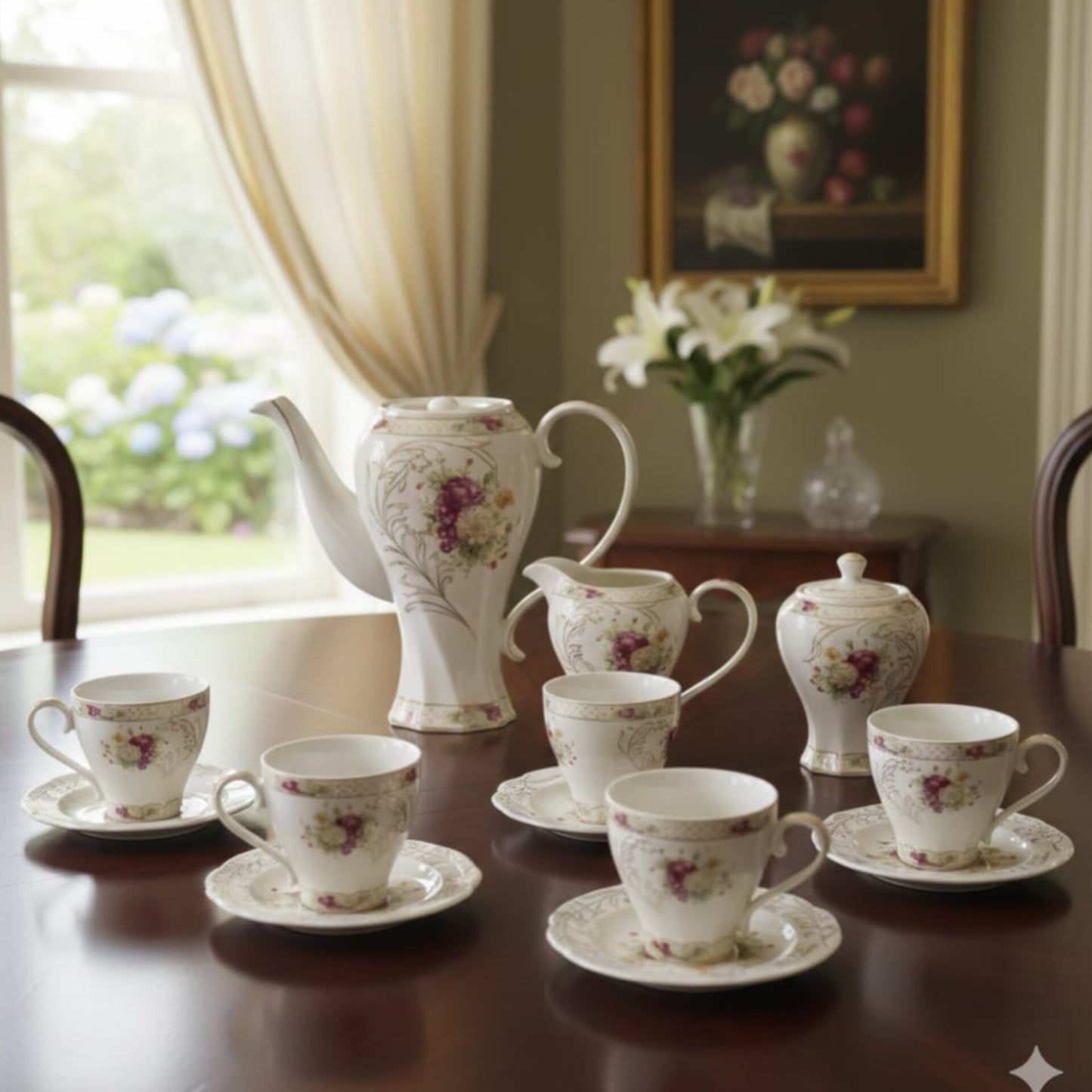 13Pcs Rose Garden Porcelain Tea Set