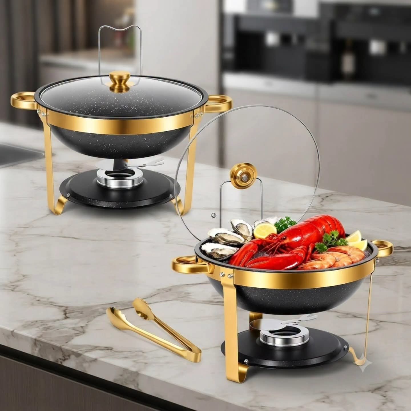 6L Black Round Stainless Steel Chaffing Dish