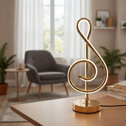 Gold treble clef lamp.