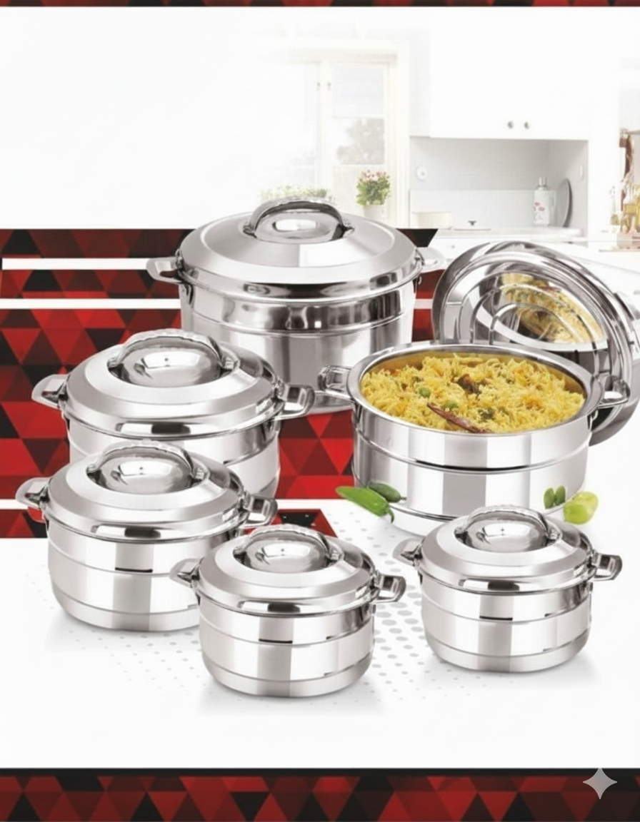 Set of stainless hotpots casserole food warmer 