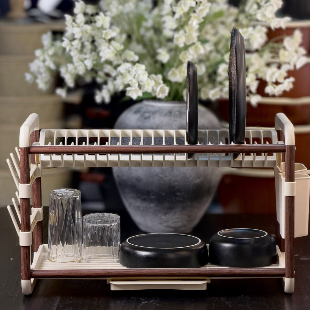 2Tier Aluminum Dish Drying Rack With Drainer