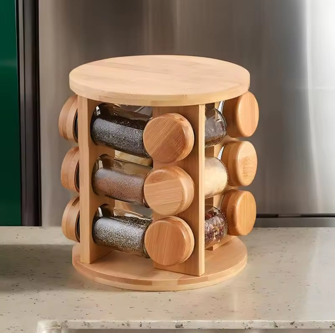 12Pc rotating wooden spice rack set