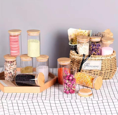 4pc glass spice jars with airtight bamboo lid
