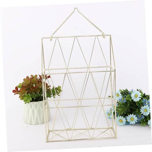 Modern Geometric Gold Wire Wall Mount Magazine and File Rack