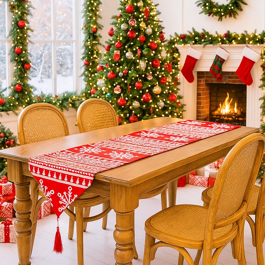 Christmas Knitted  Tablecloth Runner