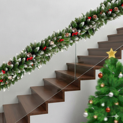 2.8M Christmas Garland With Pine Cones Res Berries And Snow Tips