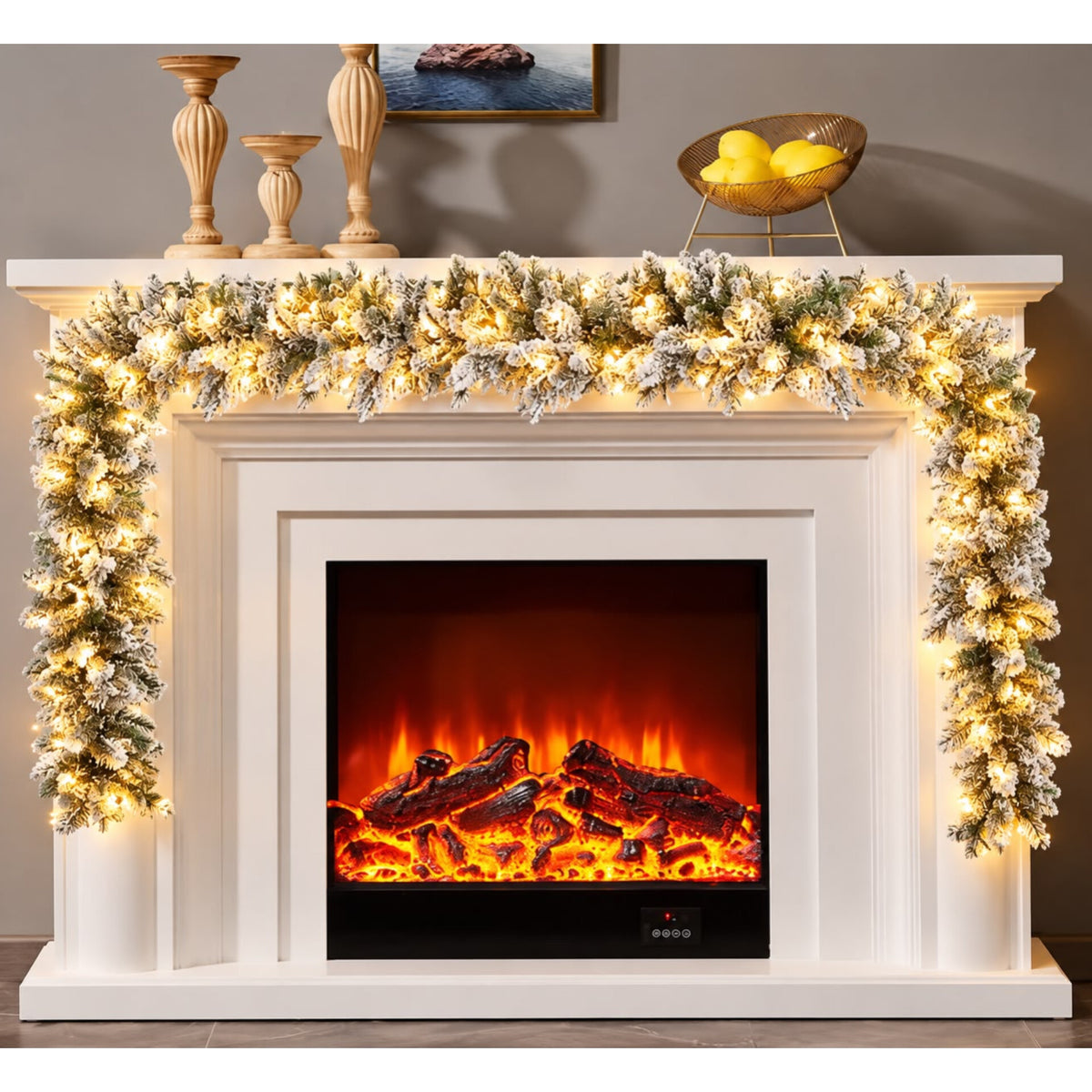 2.8M Snow Flocked Christmas Garland with Lights