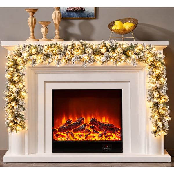 2.8M Snow Flocked Christmas Garland with Lights
