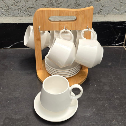 12pc Cappuccino cups with bamboo stand