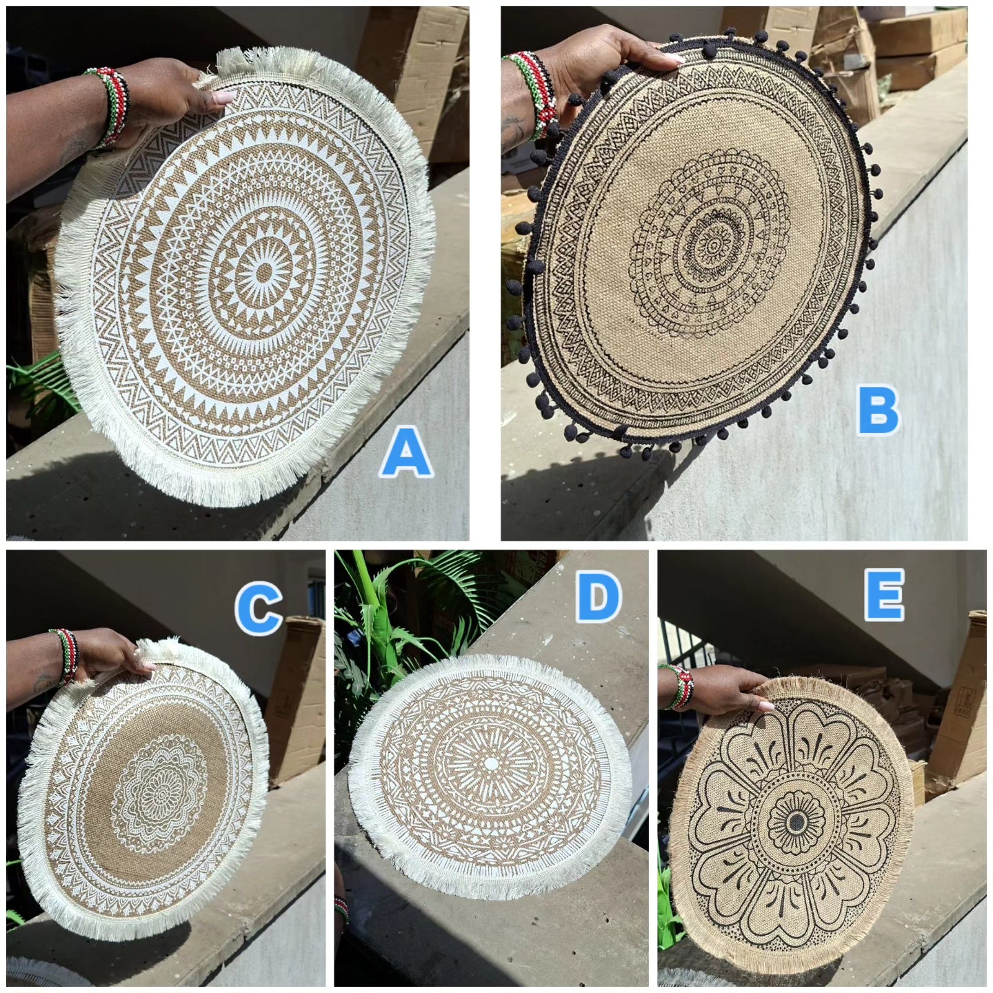 6Pc Round Woven Jute Table Mats