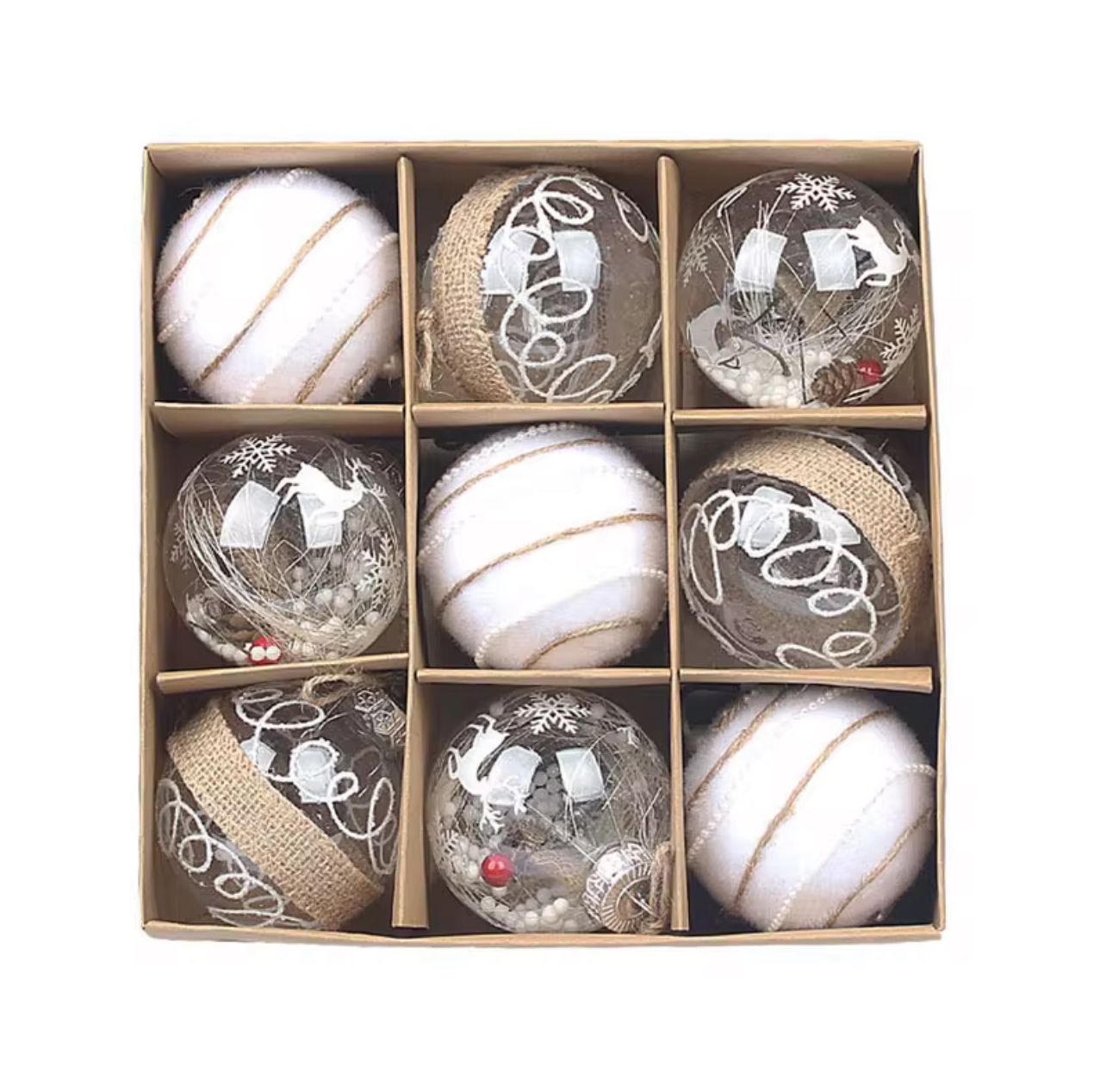 9Pc Christmas Baubles Balls 8cm