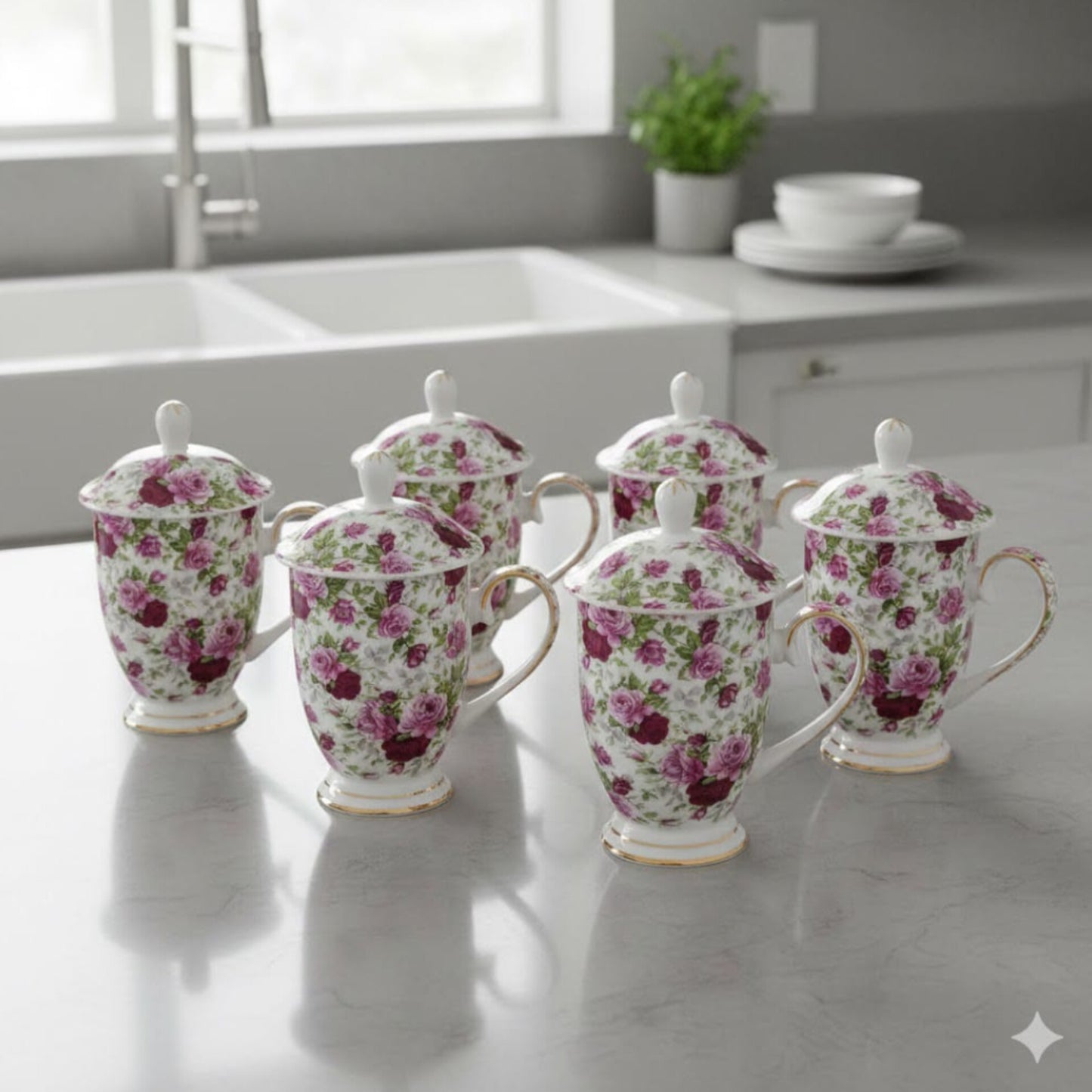 Rose Porcelain Tea Mug with Lid