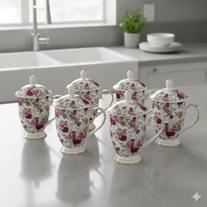 Rose Porcelain Tea Mug with Lid