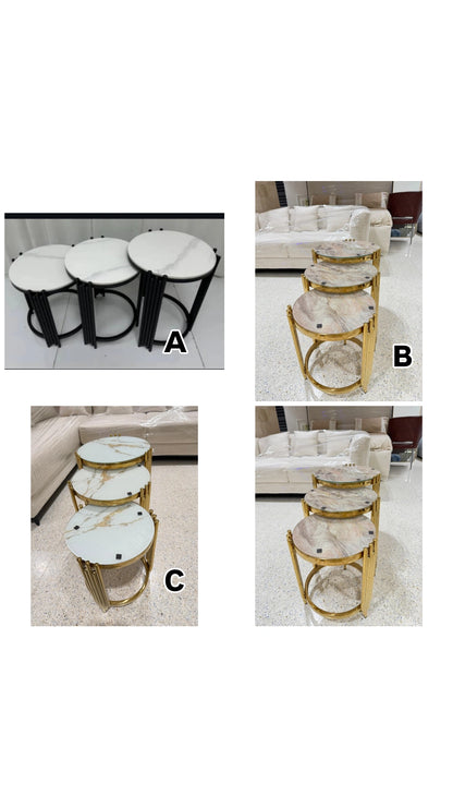 3 in 1 Nesting  glass marble effect side stool